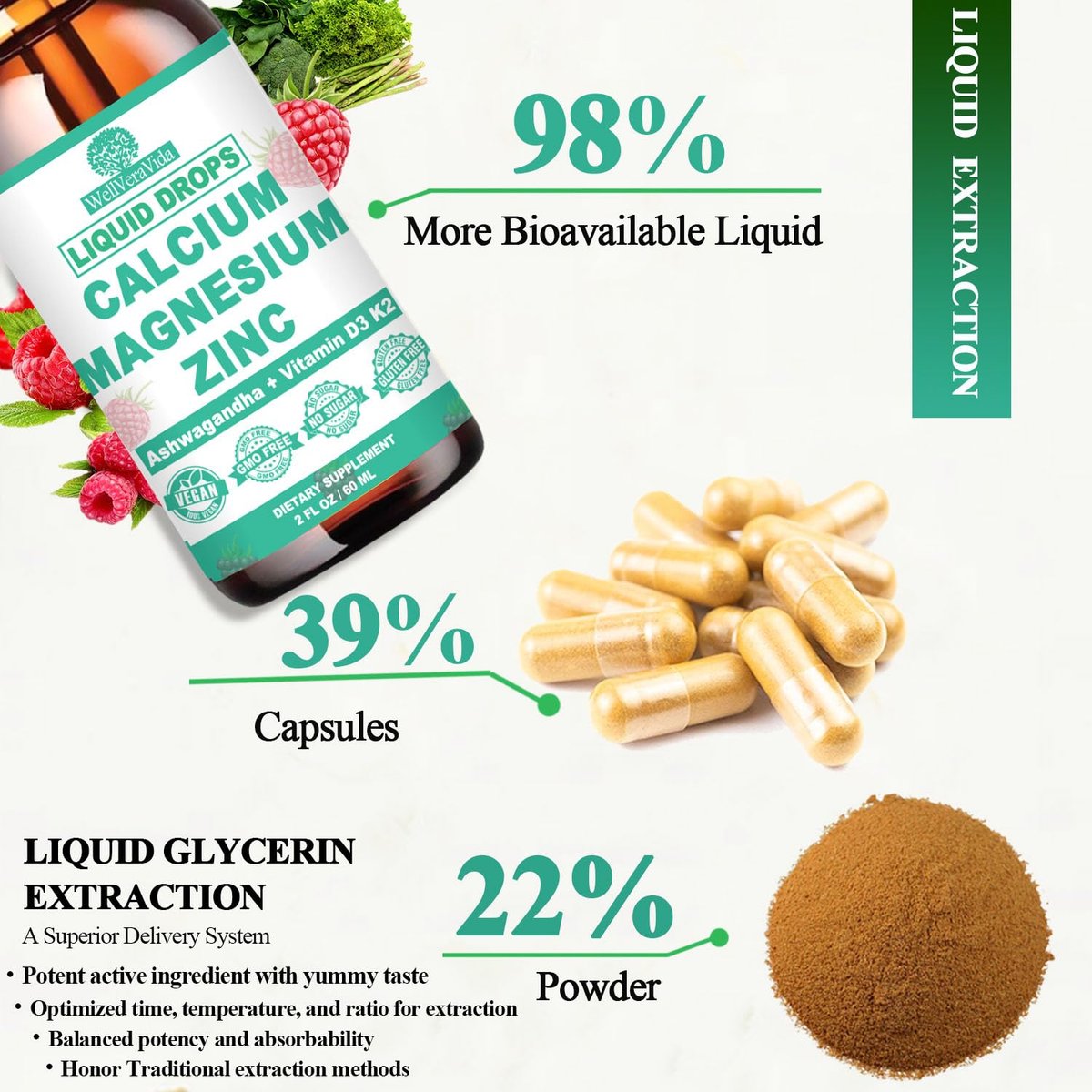 Calcium Magnesium Zinc D3 with Calm Magnesium Glycinate Plus Ashwagandha, L-Theanine, Liquid Calcium with Vitamin D3 and Magnesium Supplement for Immune, Bone, Muscle, Mood & Sleep Support - görsel 7