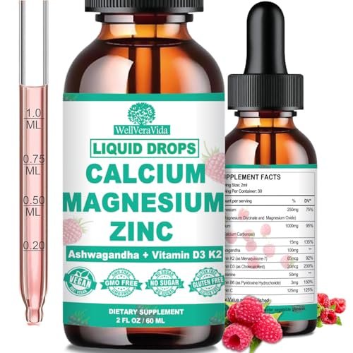 Calcium Magnesium Zinc D3 with Calm Magnesium Glycinate Plus Ashwagandha, L-Theanine, Liquid Calcium with Vitamin D3 and Magnesium Supplement for Immune, Bone, Muscle, Mood & Sleep Support - görsel 2