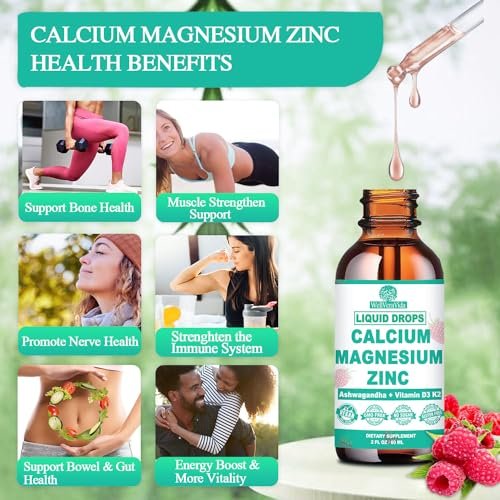Calcium Magnesium Zinc D3 with Calm Magnesium Glycinate Plus Ashwagandha, L-Theanine, Liquid Calcium with Vitamin D3 and Magnesium Supplement for Immune, Bone, Muscle, Mood & Sleep Support - görsel 6