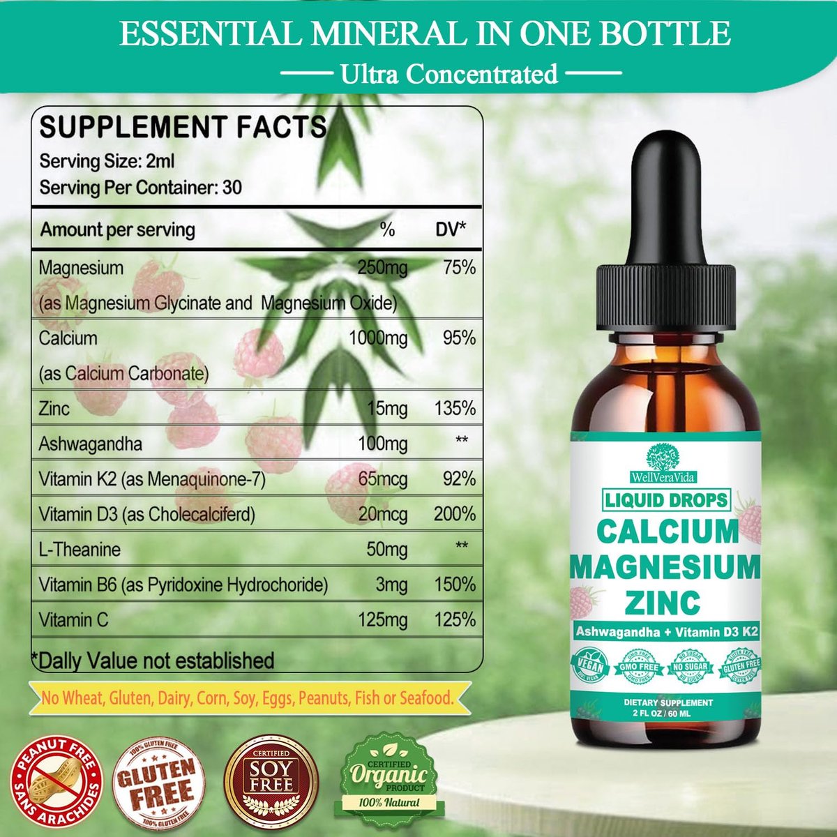 Calcium Magnesium Zinc D3 with Calm Magnesium Glycinate Plus Ashwagandha, L-Theanine, Liquid Calcium with Vitamin D3 and Magnesium Supplement for Immune, Bone, Muscle, Mood & Sleep Support - görsel 13
