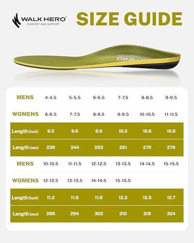 WalkHero Heavy Duty Arch Support Inserts, 220+ lbs Plantar Fasciitis Insoles for Men Women, Pain Relief Orthotic Insert for Flat Feet, Standing All Day or Daily Walking Mens 11-11.5 | Womens 13-13.5 - görsel 14