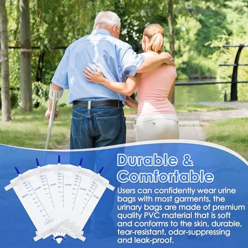 Dunkive 5 Pack 33.8oz/1000ml Leg Bag Urinary Drainage Bag with Cloth Straps, Leg Catheter with Anti Reflux Valve for Men Bladder Control, Urine Collection Catheter for Single Use, Easy Flip Drain - görsel 14
