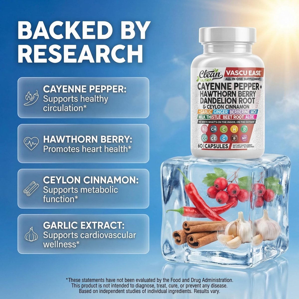Clean Nutra Cayenne Pepper Capsules Supplement with Hawthorn Berry, Dandelion Root, Ceylon Cinnamon, Garlic, Ginger, Berberine, Apple Cider Vinegar, Milk Thistle, Beet Root, Aloe Vera Pills & More - görsel 7