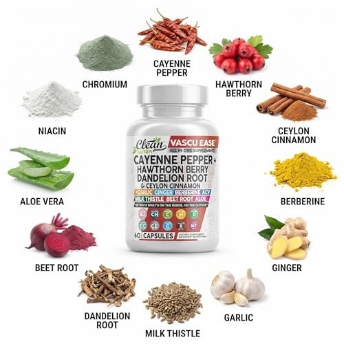 Clean Nutra Cayenne Pepper Capsules Supplement with Hawthorn Berry, Dandelion Root, Ceylon Cinnamon, Garlic, Ginger, Berberine, Apple Cider Vinegar, Milk Thistle, Beet Root, Aloe Vera Pills & More - görsel 6