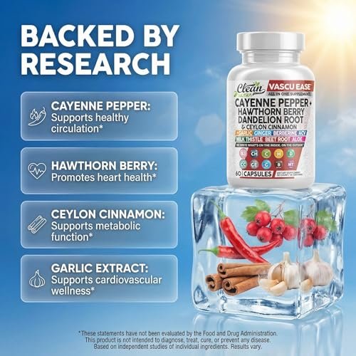 Clean Nutra Cayenne Pepper Capsules Supplement with Hawthorn Berry, Dandelion Root, Ceylon Cinnamon, Garlic, Ginger, Berberine, Apple Cider Vinegar, Milk Thistle, Beet Root, Aloe Vera Pills & More - görsel 8