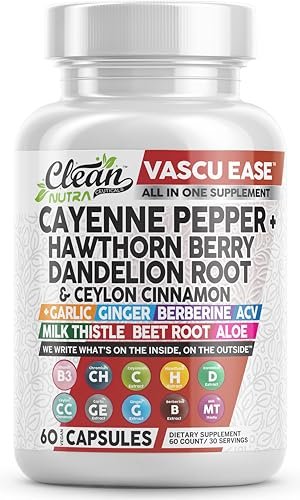 Clean Nutra Cayenne Pepper Capsules Supplement with Hawthorn Berry, Dandelion Root, Ceylon Cinnamon, Garlic, Ginger, Berberine, Apple Cider Vinegar, Milk Thistle, Beet Root, Aloe Vera Pills & More - görsel 2