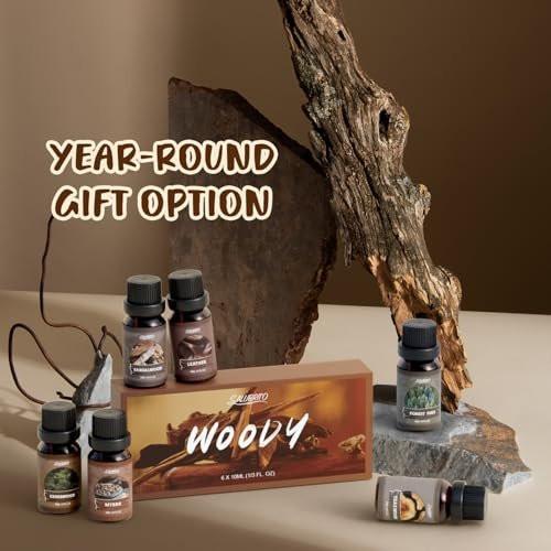 SALUBRITO Woody Fragrance Oils Set, Wood Essential Oil Set for Diffuse, Forest Pine, Sandalwood, Leather, Teakwood, Myrrh, Cedarwood Scented Oil for Candle, Soap Making - görsel 2