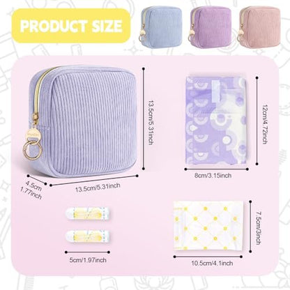 Playexen Period Bag for Teen Girls, Corduroy Sanitary Napkin Storage Bag, Menstrual Pad Pouches Tampon Holder for Purse (Pink)