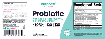 Nutricost Probiotic for Women 10 Billion CFU, 120 Capsules - Complex with Acacia Fiber, Uva Ursi & Cranberry Extract, Non-GMO & Gluten Free