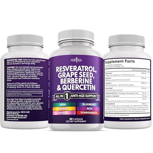 NEW AGE Resveratrol, Berberine, Grape Seed Extract, Quercetin - Polyphenol Supplement for Women and Men with Noni, N-Acetyl Cysteine, Acai - 60 Capsules - görsel 4