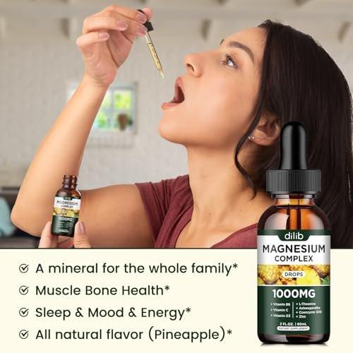 Triple Magnesium Complex Supplement, Magnesium Glycinate, Blend, Citrate Liquid Drops 1000mg with Ashwagandha, CoQ10, Vitamin B6, C, D, Zinc - Vegan Pineapple Flavor - görsel 13