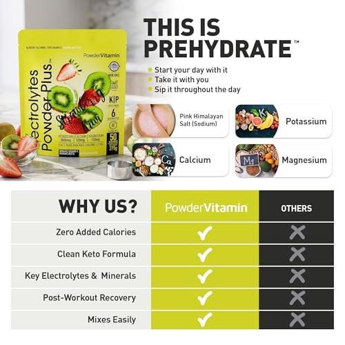 Electrolytes Powder Plus (50 Servings), 0 Calorie Keto, 0 Sugar, No Maltodextrin, 1000mg Potassium, 120mg Calcium, 120mg Magnesium, Hydration Powder (50 Servings, Strawberry Kiwi) - görsel 6