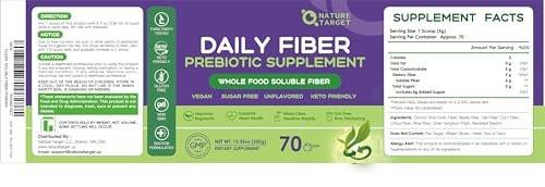 NATURE TARGET Daily Fiber Supplement - Soluble Prebiotic Fiber Powder for Gut Health, Whole Food High Fiber for Digestive Health & Regularity, Unflavored, Gluten & Sugar Free, Keto - 70 Servings - görsel 9