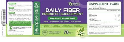 NATURE TARGET Daily Fiber Supplement - Soluble Prebiotic Fiber Powder for Gut Health, Whole Food High Fiber for Digestive Health & Regularity, Unflavored, Gluten & Sugar Free, Keto - 70 Servings