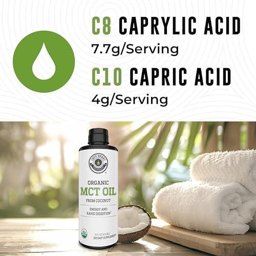 MCT Oil Organic - C10 C8 MCT Oil for Sustained Mental Energy & Focus Support - Organic For Coffee, Smoothies, & More - Palm Free Vegan Keto & Paleo Friendly 16 Fl Oz - Non-GMO - Aceite De Coco - görsel 10