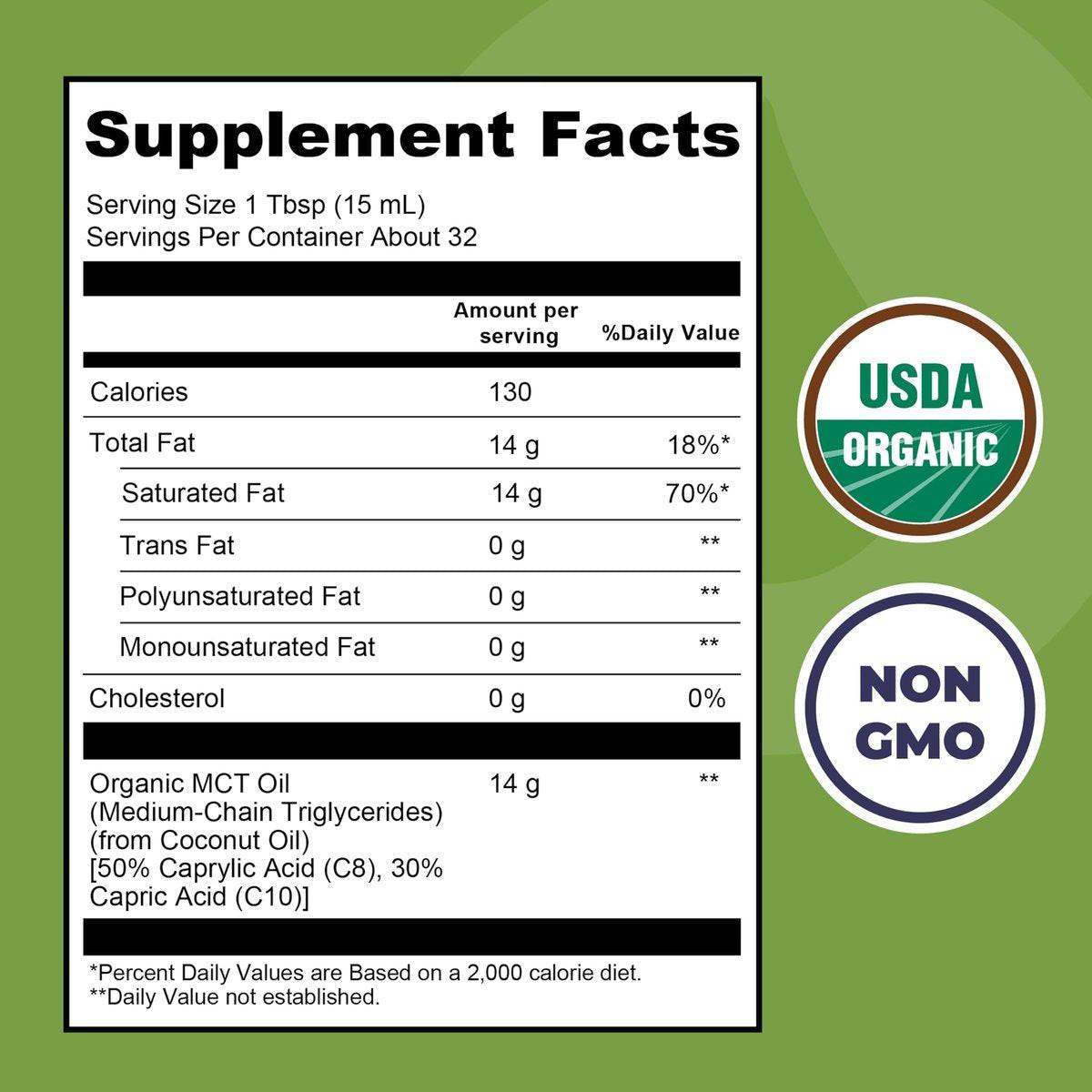 MCT Oil Organic - C10 C8 MCT Oil for Sustained Mental Energy & Focus Support - Organic For Coffee, Smoothies, & More - Palm Free Vegan Keto & Paleo Friendly 16 Fl Oz - Non-GMO - Aceite De Coco - görsel 3