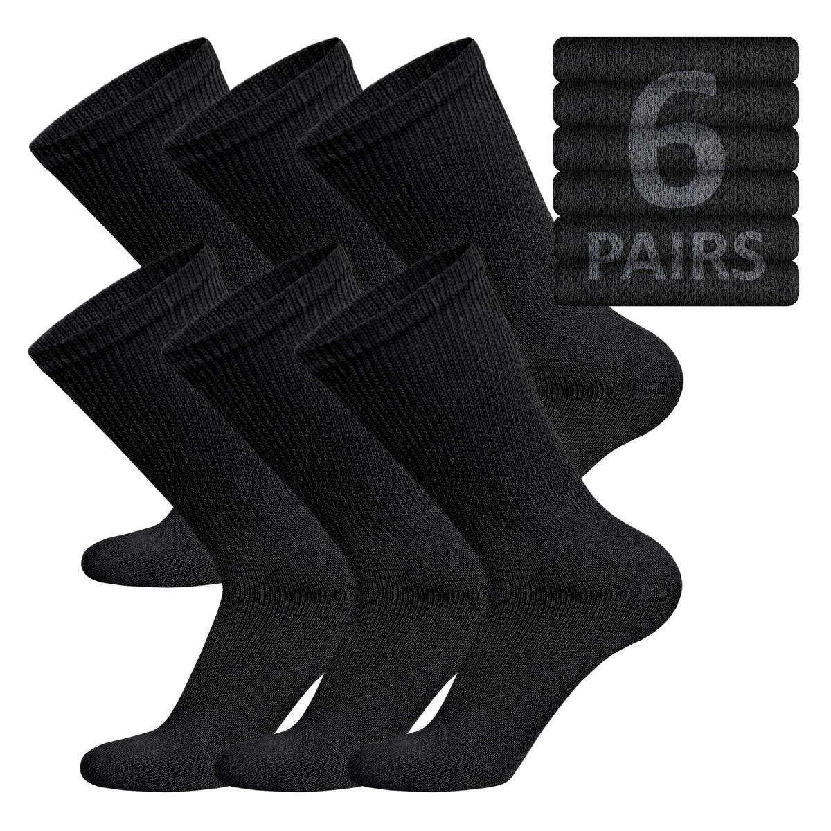 6 Pairs of Cotton Diabetic Non-Binding Neuropathy Crew Socks (Black, Fits Mens Shoe Size 8-10/Womens shoe size 9-11) - görsel 1