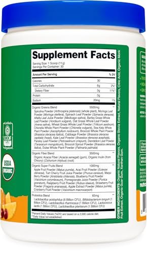 Nutricost Organic Super Greens Powder (30 Servings) Orange Sunrise Flavor - Superfood Supplement Drink Mix