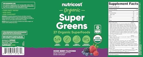 Nutricost Organic Super Greens Powder (30 Servings) Mixed Berry Flavor - Superfood Supplement Drink Mix - görsel 9