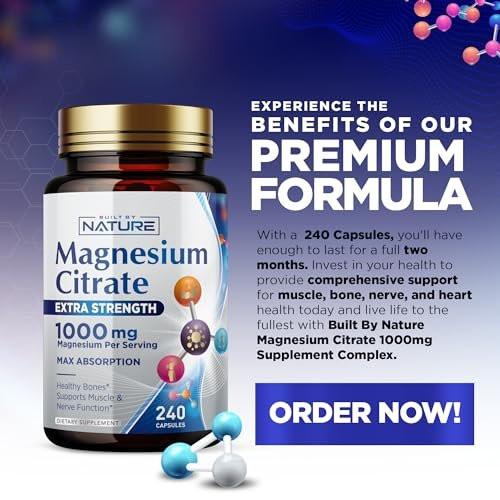 Magnesium Citrate 1000mg - Max Absorption & High Potency Magnesium Complex Supplement for Heart, Muscle, Nerve, Bone Health & Stress Relief - Non-GMO, Gluten-Free - 240 Vegan Capsules - görsel 1