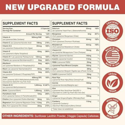 Sambugra Liposomal Multivitamin for Women 50+ - Women Daily Multivitamin with 32 Ingredients, CoQ10, Vitamins C, B, D, E for Cardiovascular & Bone Health Support - Iron-Free (60 Capsules)