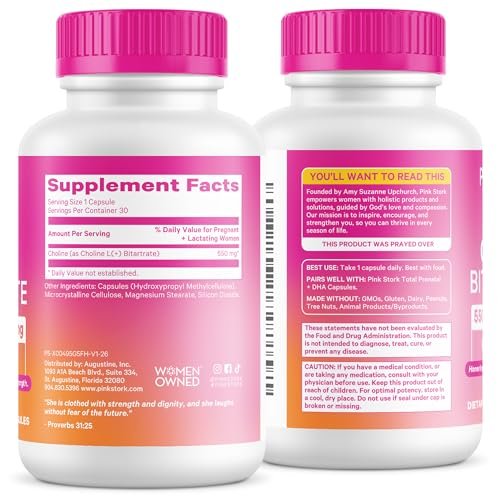 Pink Stork Choline - 550 mg Choline Bitartrate from VitaCholine for Pregnant + Postpartum Moms - Prenatal Vitamin for Fetal Cognitive Health + Breast Milk Quality - 1 Capsule Daily, 30 Count - görsel 4
