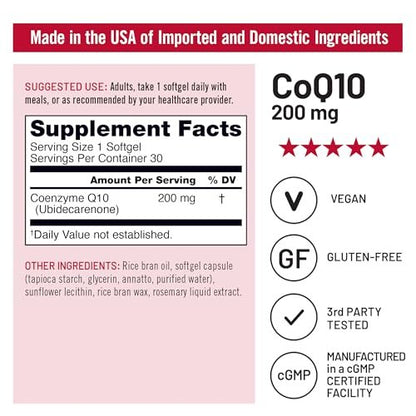 NatureWise CoQ10 200mg Softgels, High Potency Ubiquinone - Coenzyme Q10 Supplement - Antioxidant for Heart Health + Energy - Vegan, Non-GMO, Gluten-Free - 30 Count[1-Month Supply]
