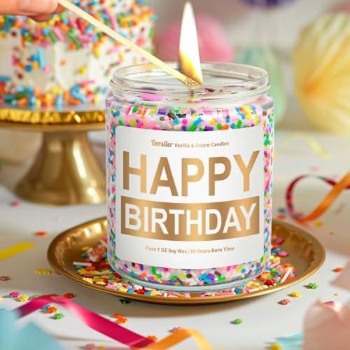 Candles for Birthday, Vanilla Cream Scented Candle 7OZ, Happy Birthday Candle Gifts for Women Her Best Friend, Unique Cute Soy Candles Non Toxic Aromatherapy - görsel 3