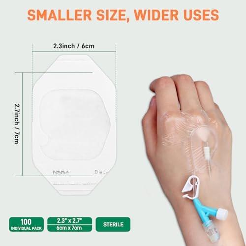 Greetmed Transparent Film Dressing 100 Packs 2.4'' x 2.7'' Waterproof Adhesive Patch Breathable Wound Cover Bandage Comfortable Tattoo Aftercare Bandage Adhesive Clear Bandages for IV Shield - görsel 3