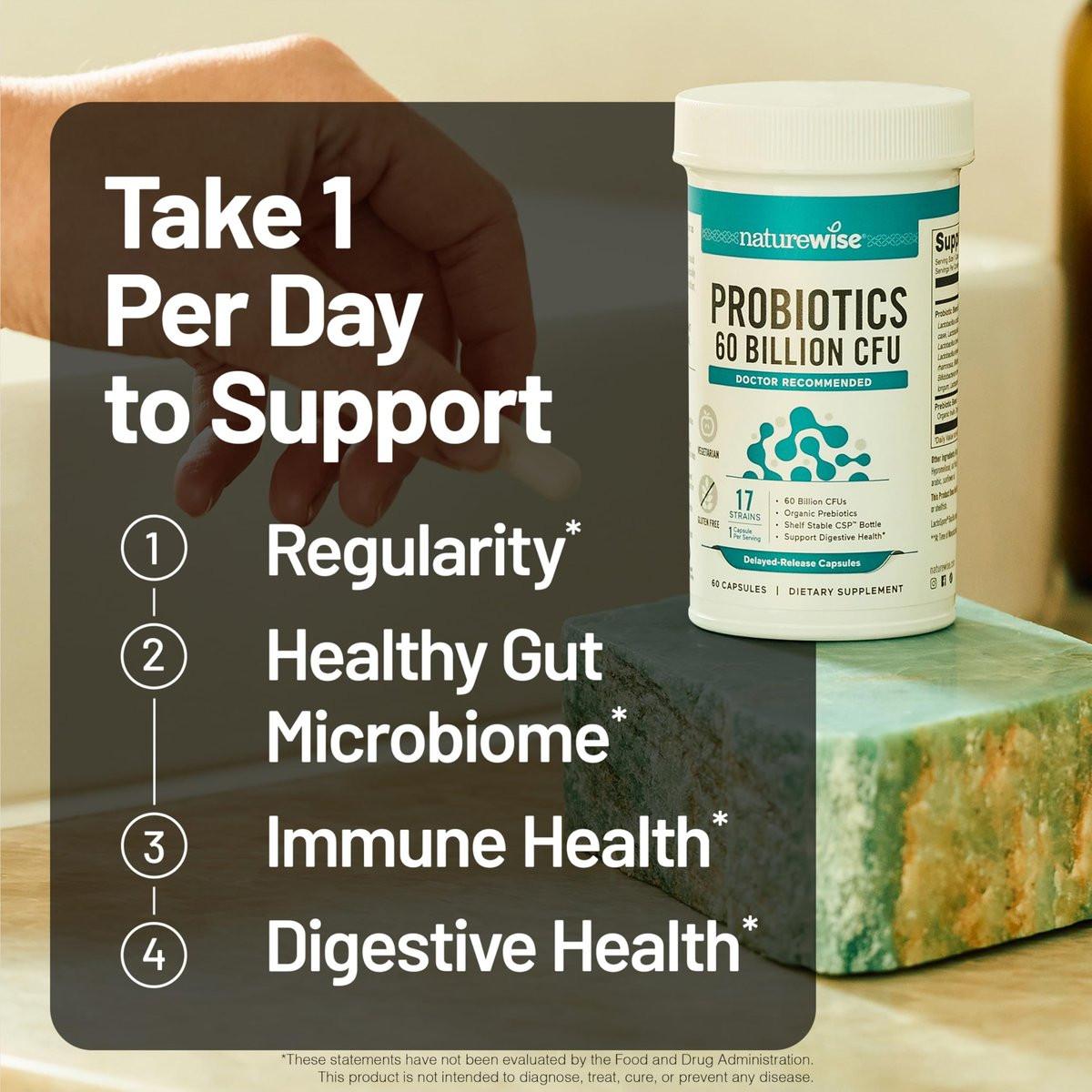 NatureWise Probiotics 60 Billion CFU - 17 Strains + Organic Prebiotics - Immune, Digestive & Gut Health Support for Women & Men - Vegetarian, Gluten-Free, Non-GMO - 30 Capsules [1-Month Supply] - görsel 5