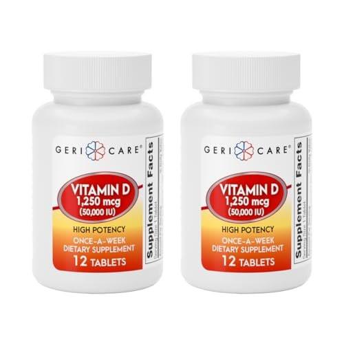 GeriCare Vitamin D 1,250mcg (50,000 IU) High Potency, Supports Bone Density, Muscle Health, Immune Function, and Calcium Absorption, Once-A-Week Dietary Supplement, 12 Count (Pack of 2) - görsel 2