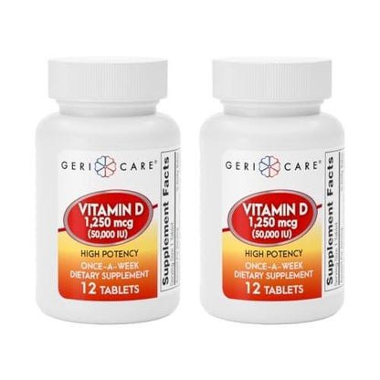 GeriCare Vitamin D 1,250mcg (50,000 IU) High Potency, Supports Bone Density, Muscle Health, Immune Function, and Calcium Absorption, Once-A-Week Dietary Supplement, 12 Count (Pack of 2)