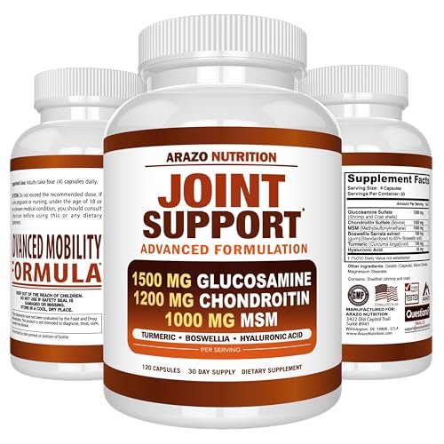 Arazo Nutrition Glucosamine Chondroitin Turmeric MSM Boswellia - Joint Support Supplement for Relief for Bones, Back, Knees, Hands (120 Capsules) - görsel 11