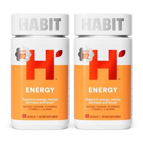 Habit Energy Supplement 2 Pack (120 Capsules) - New Look, Supports Energy, Mental Alertness and Focus, Natural Caffeine, Vitamins B & C, Green Tea Extract, Vegan, Non-GMO - görsel 2