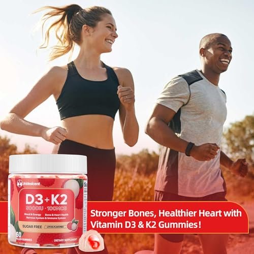 IRIDESICENT Vitamin D3 K2 Gummies Sugar Free - 60 Count | D3 Vitamin 5,000 IU + K2(MK-7) 100 mcg - Vegan K2 D3 Vitamin Supplement, Highly Absorbent Supports Bone, Muscle, Mood & Immune (Lychee Flavor) - görsel 7