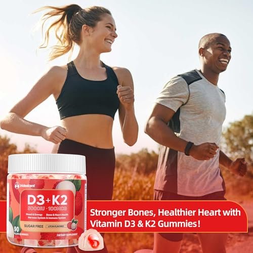 IRIDESICENT Vitamin D3 K2 Gummies Sugar Free - 90 Count | D3 Vitamin 5,000 IU + K2(MK-7) 100 mcg - Vegan K2 D3 Vitamin Supplement, Highly Absorbent Supports Bone, Muscle, Mood & Immune (Lychee Flavor) - görsel 3