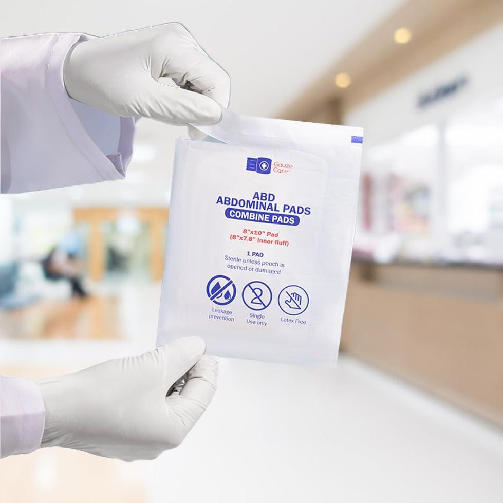GauzeCare Sterile Abdominal-ABD Combine Pads | 24-Pack, 8x10 Inches | Extra Absorbent & Thick, Individually Wrapped Wound Dressing, First Aid Pads | Surgical-Grade, Nonstick for Heavy Leakage, Post Op - görsel 1