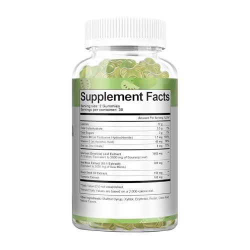 Totaria Sugar Free Soursop Oil Graviola Sea Moss Gummies - Support Digestive Sleep Skin Health, Immunity & Antioxidant - Guanabana Fruit with Sea Moss, 150mg Black Seed Oil Organic Non-GMO Vegan - görsel 7