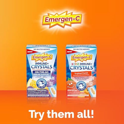 Emergen-C Kidz Immune Plus Crystals, On-the-Go Immune Support Supplement with Vitamin C, Vitamin D, B Vitamins, Zinc and Manganese, Tropical Punch - 28 Stick Packs
