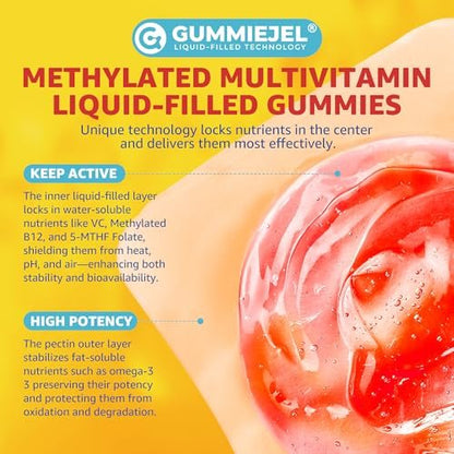 Kids Multivitamin Gummies with Iron, Sugar Free, Daily Vitamins + Probiotics, Algae Omega 3 (EPA/DHA), A, C, D, Methyl B12, Folate, B6, Zinc, Biotin, for Healthy Growth, Immune Support, 60 Count