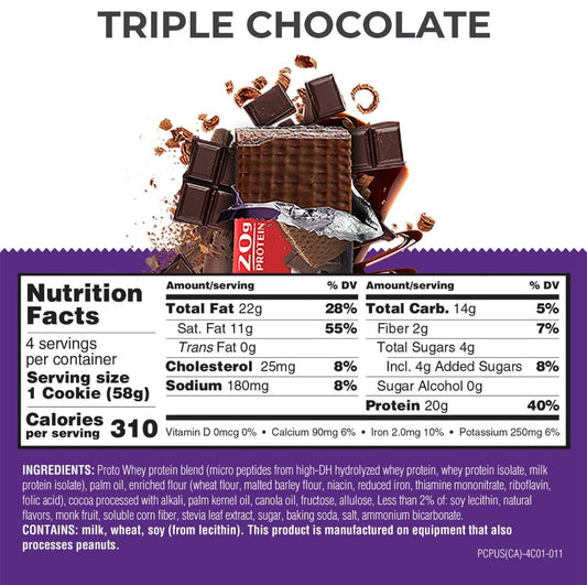 Power Crunch PRO Protein Wafer Bars, High Protein Snacks with Delicious Taste, Triple Chocolate, 2.0 Ounce (4 Count)