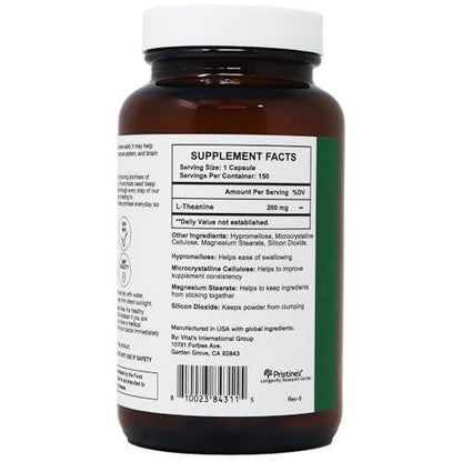 PRISTINE'S L Theanine 200mg Supplement Capsules - 3rd Party Tested Non GMO -150 Day Supply - Relaxation & Sleep Quality Support Capsules - Vegan, cGMP Facility & Gluten Free Glass Bottles