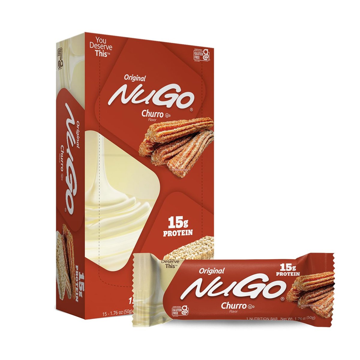 NuGo Protein Bar, Churro, 15g Protein, – 15g Protein Per Bar : Each bar provides a substantial protein boost to – Image 1
