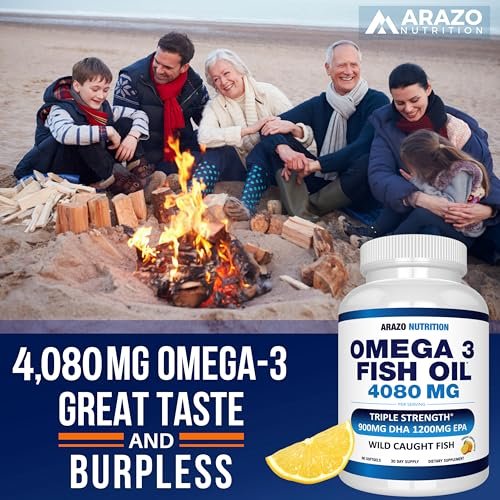 Arazo Nutrition Wild Caught Omega-3 Fish Oil Concentrate – 4,080mg per Serving – High EPA 1200mg & DHA 900mg – 90 Burpless Lemon Softgels - görsel 11