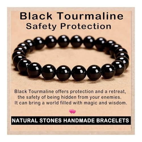 AD Beads Handmade Gemstone Stretch Elastic Bracelet Crystal Healing Reiki Nature's Beauty and Spiritual Essence Unisex (8mm, Black Tourmaline (Best Protection)) - görsel 2