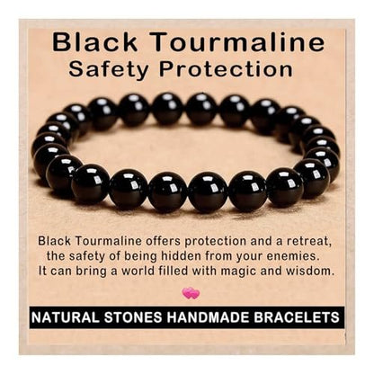 AD Beads Handmade Gemstone Stretch Elastic Bracelet Crystal Healing Reiki Nature's Beauty and Spiritual Essence Unisex (8mm, Black Tourmaline (Best Protection))