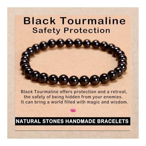 AD Beads Handmade Gemstone Stretch Elastic Bracelet Crystal Healing Reiki Nature's Beauty and Spiritual Essence Unisex (6mm, Black Tourmaline (Best Protection)) - görsel 2