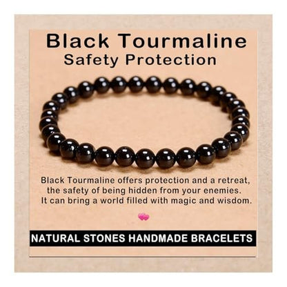 AD Beads Handmade Gemstone Stretch Elastic Bracelet Crystal Healing Reiki Nature's Beauty and Spiritual Essence Unisex (6mm, Black Tourmaline (Best Protection))