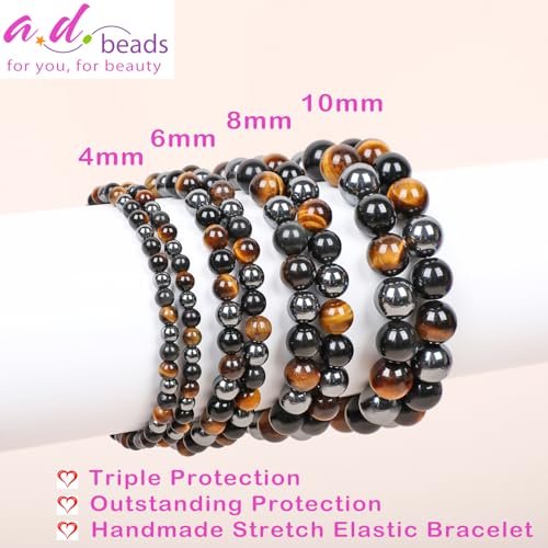 AD Beads Handmade Gemstone Stretch Elastic Bracelet Crystal Healing Reiki Nature's Beauty and Spiritual Essence Unisex (6mm, Triple Protection (Strong Protect)) - görsel 3