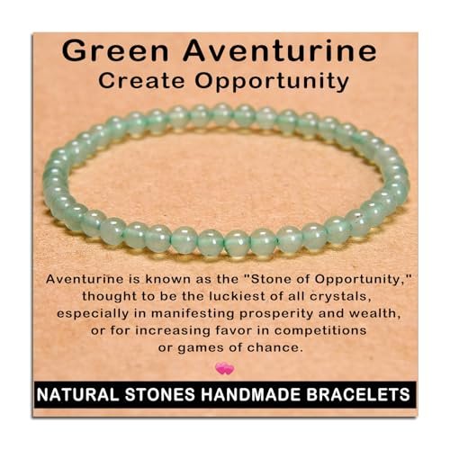 AD Beads Handmade Gemstone Stretch Elastic Bracelet Crystal Healing Reiki Nature's Beauty and Spiritual Essence Unisex (4mm, Green Aventurine (Opportunity)) - görsel 2